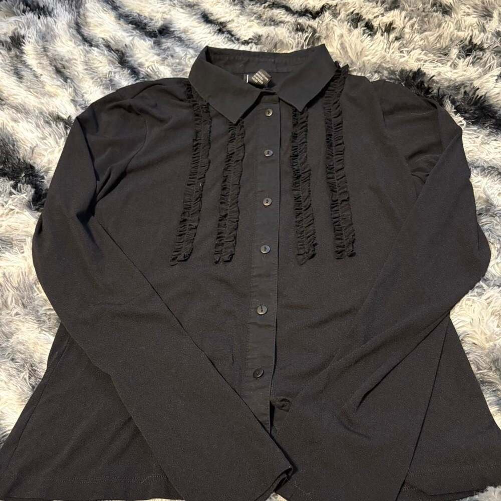 I.N.C International Concepts Gothic Sheer Ruffle Long Sleeve Blouse - Large